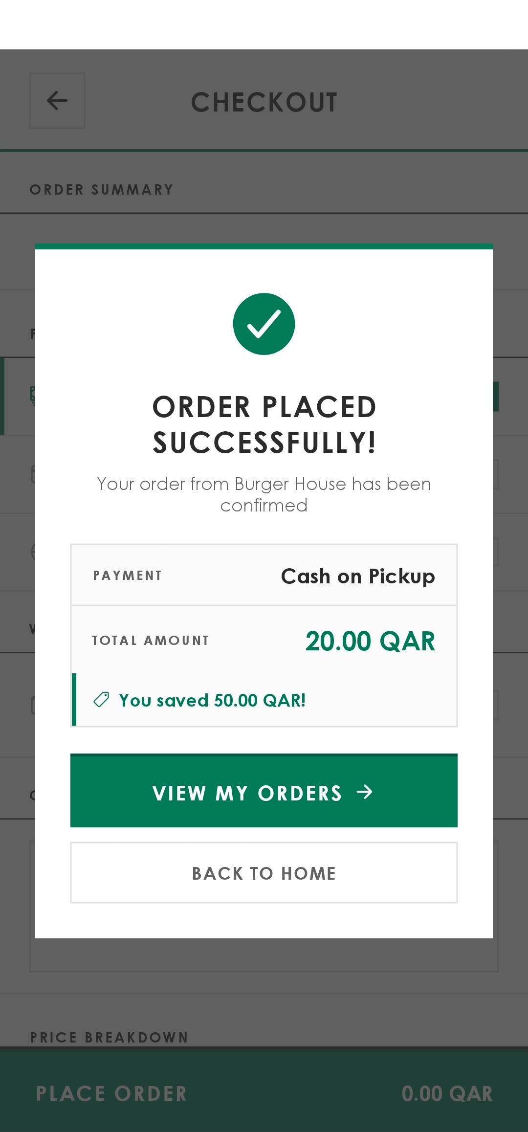 Ni'ma order successful screen